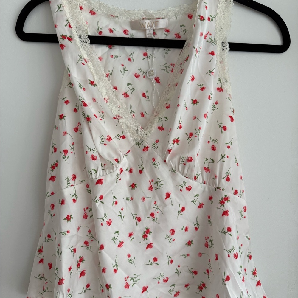 Floral Lace Trim Top - White and Red